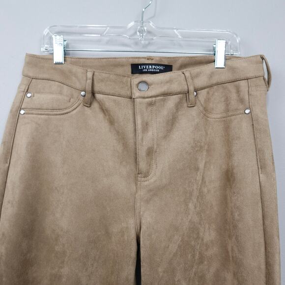 Liverpool Faux Suede Pants Sz 12‎ Moccasin Camel Tan Skinny Leg High Rise - Picture 14 of 14